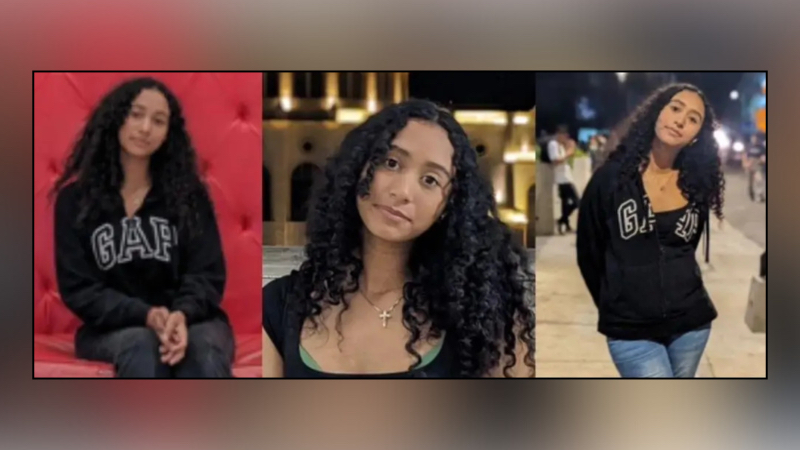 A side-by-side combination of three different photographs of Celeste Rivas Hernandez, taken at the same location. The images show the teenager prior to her disappearance, presented as part of the public information released regarding the case.